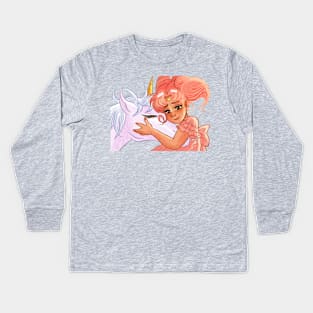 Small Lady & her Pegasus Kids Long Sleeve T-Shirt